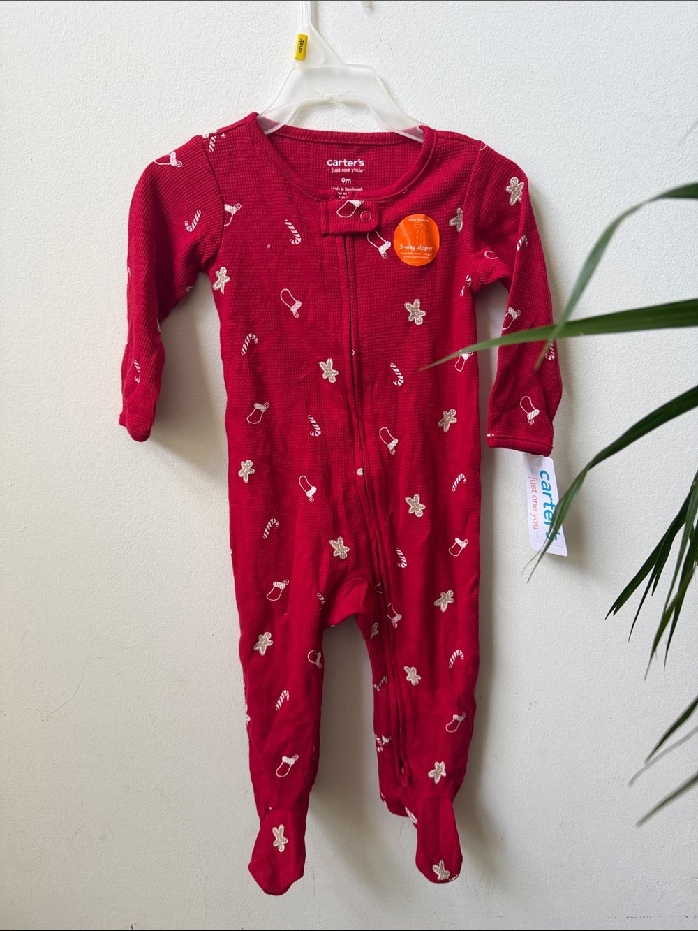 Carter's Red Gingerbread & Candy Cane Footed One-Piece